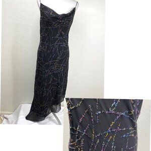 Rue De La Paix Dress Women's Black Sz 9/30 Rainbow Beaded Asymmetrical Hem Fairy